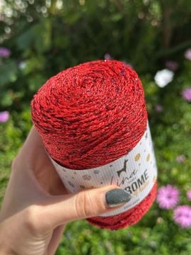 Lina Yarn Makrome Simli Pullu Kırmızı