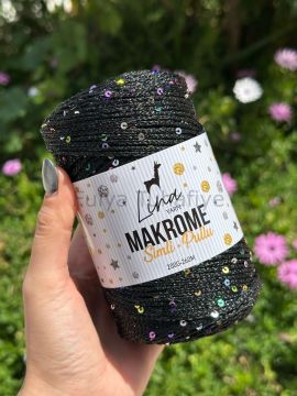 Lina Yarn Makrome Simli Pullu Siyah2