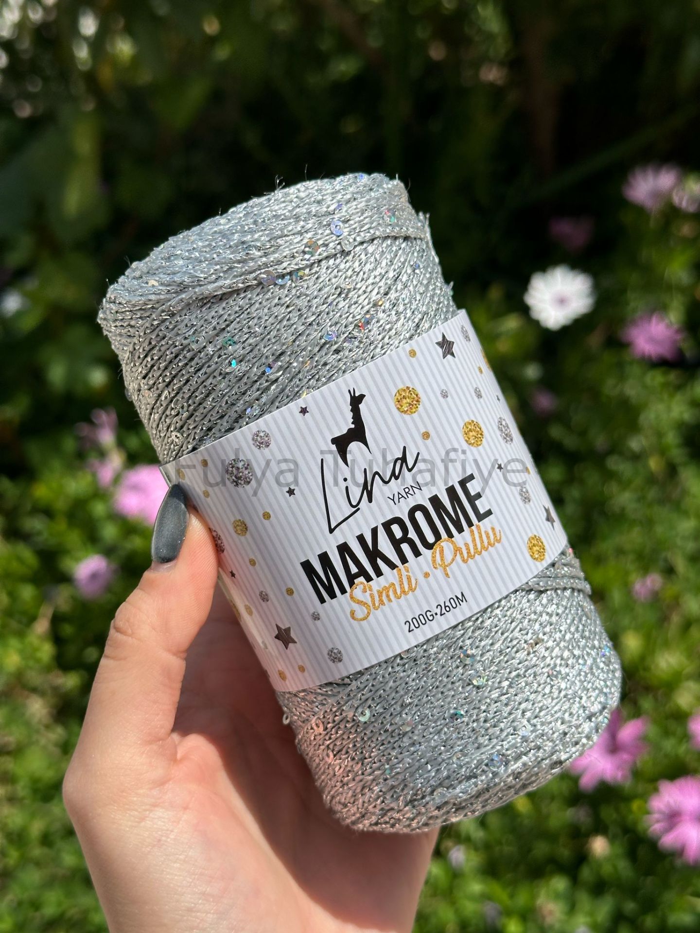 Lina Yarn Makrome Simli Pullu Gri
