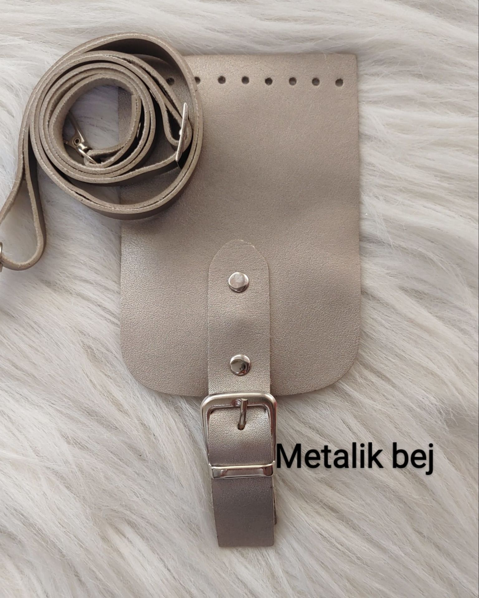 Mini Çanta Kapak Askı Seti Metalik Bej