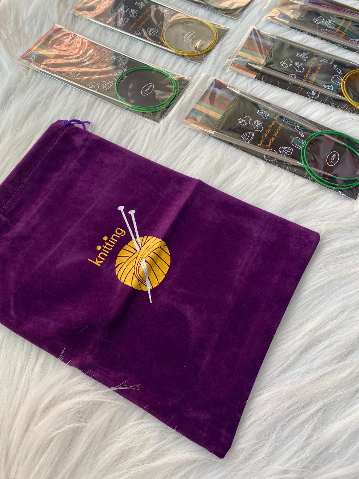 Knitting Kadife Keseli Şiş Seti